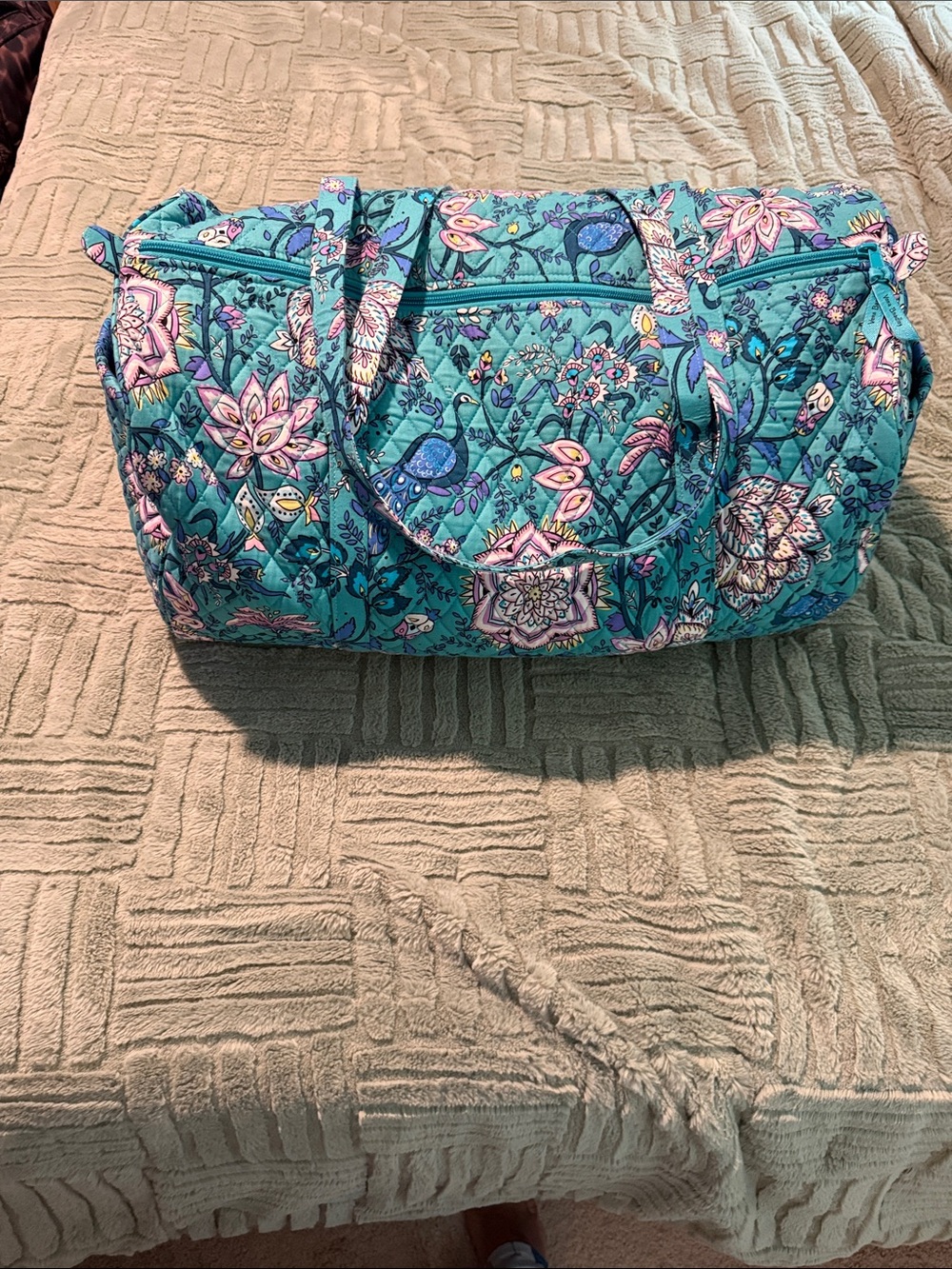 Vera Bradley Teal Floral Quilted Duffel large